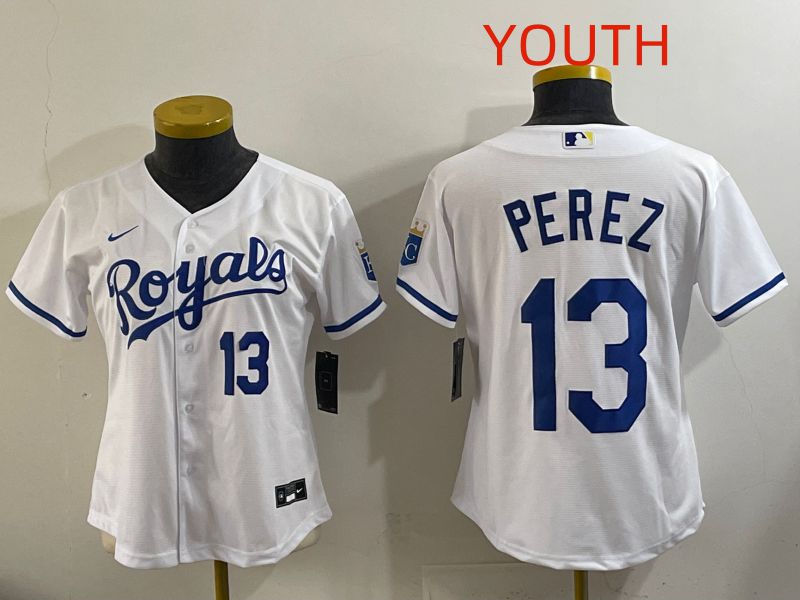 Youth Kansas City Royals #13 Perez White Game Nike MLB Jersey style 003